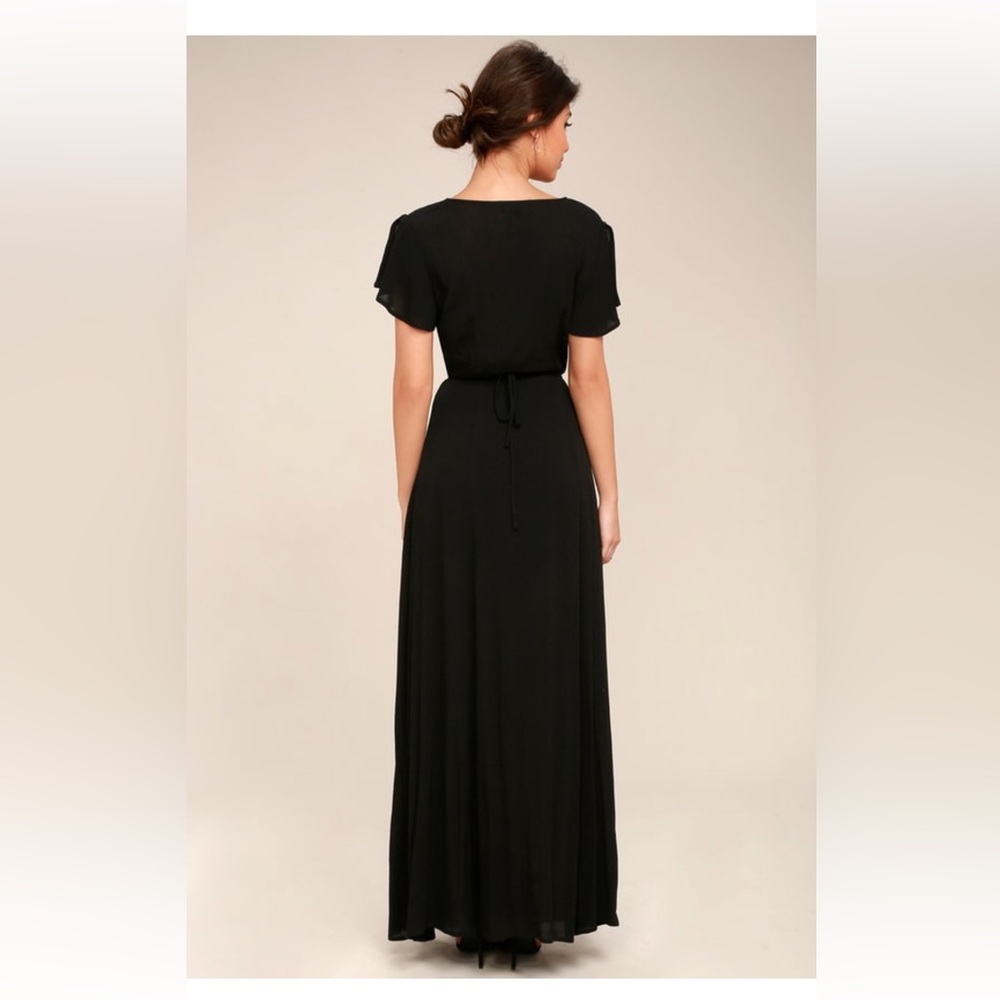 NWOT Lulus Heart of Marigold Black Wrap Maxi Dress - Picture 2 of 9